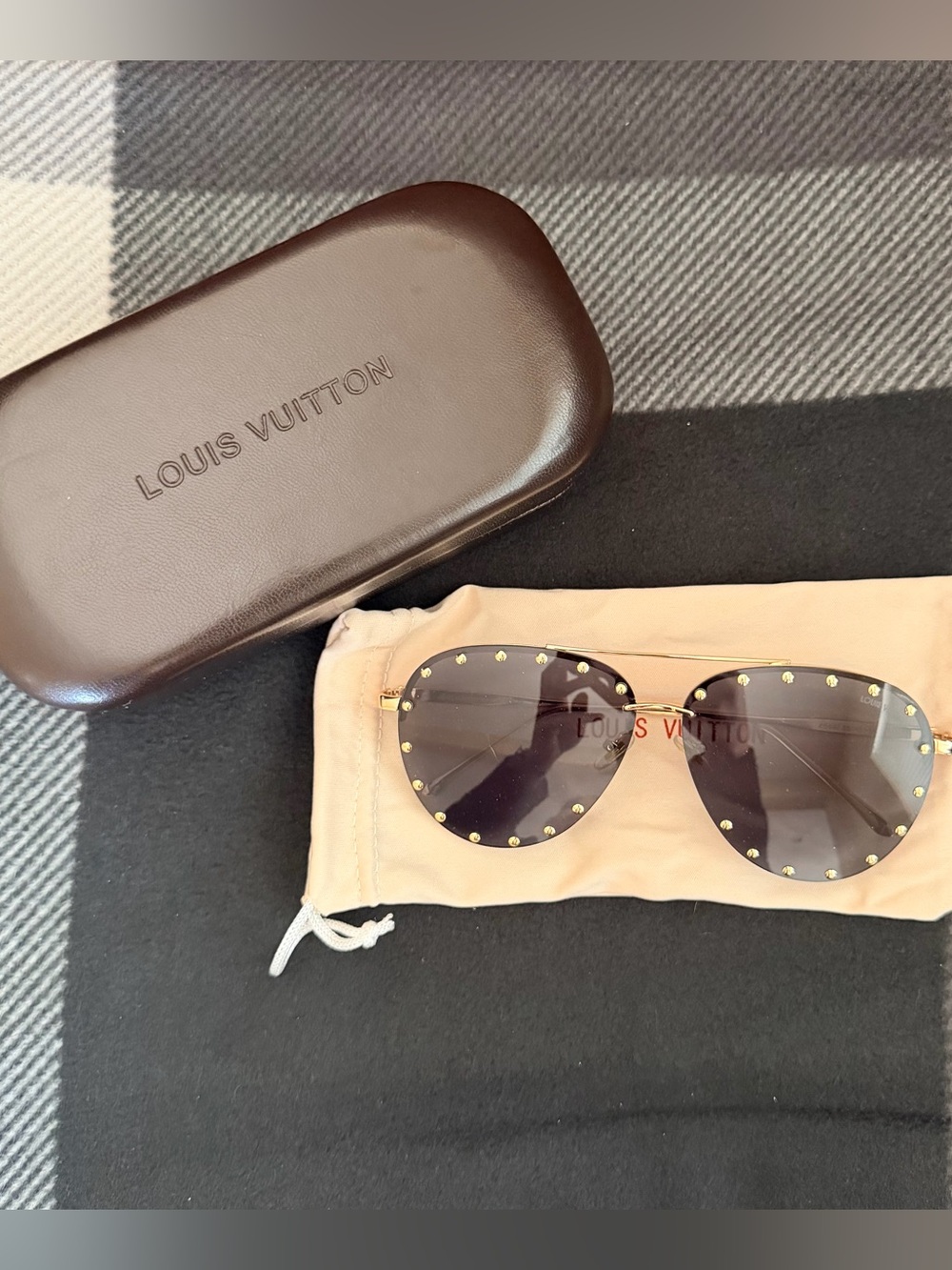 Gold-Stud Brown Lens Aviator Sunglasses